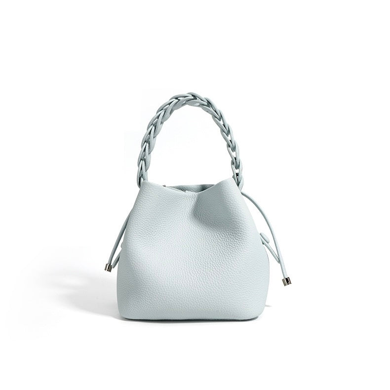 Women's Genuine Top-Grain Leather Versatile Commuting Bucket Bag Single-Shoulder Crossbody Elegant Handheld Bag