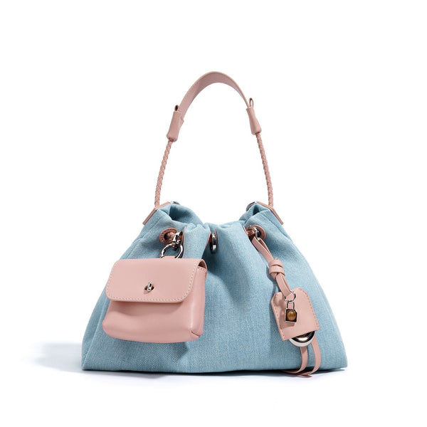 Women's Genuine Leather Denim Patchwork Cool Hobo Bag