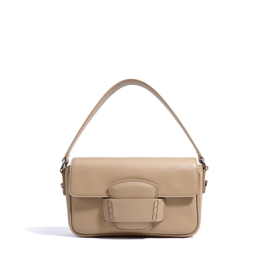 Women’s Genuine Leather Small Square Shoulder Bag – Minimalist Flap Crossbody