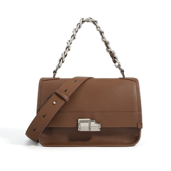 Women’s Genuine Leather Small Square Bag with Double Straps and Single Chain