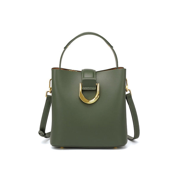 Women’s Genuine Leather Bucket Shoulder Bag – Large Capacity Crossbody for Daily Commute