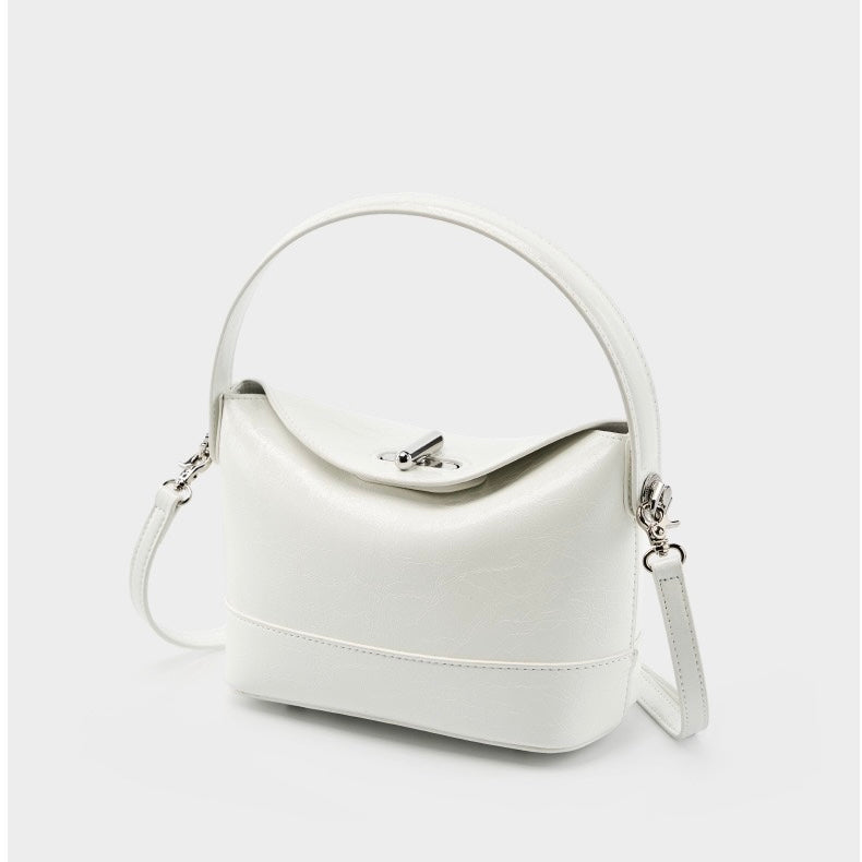 Women’s Genuine Leather Mini Bucket Shoulder Bag – Chic Turn-Lock Crossbody