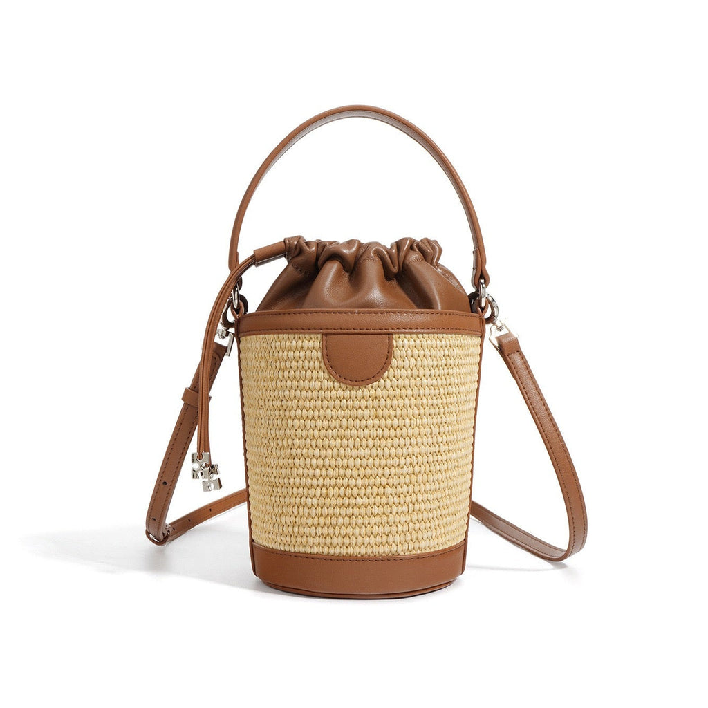 Luxury Women's Lambskin Woven Crossbody Handheld Barrel Bag for Beach Vacation