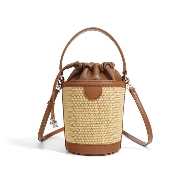Luxury Women's Lambskin Woven Crossbody Handheld Barrel Bag for Beach Vacation