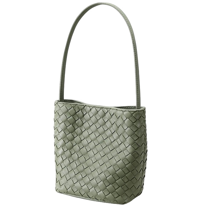Handmade Women's Genuine Sheepskin Retro Woven Bucket Bag
