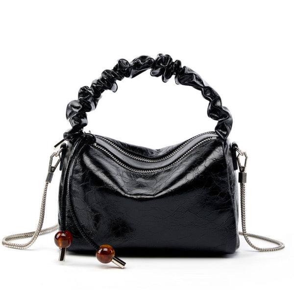 Women's Genuine Leather Beaded Bento Box Handheld Crossbody Bag
