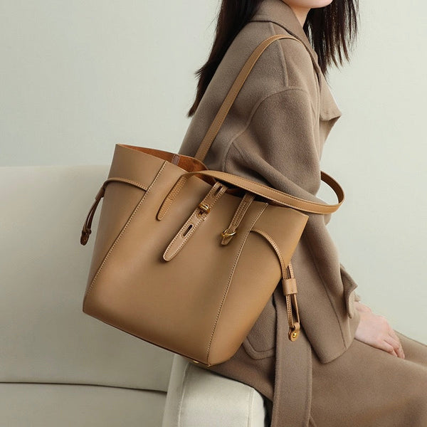 Women’s Genuine Leather Vintage Lock Buckle Tote Bag
