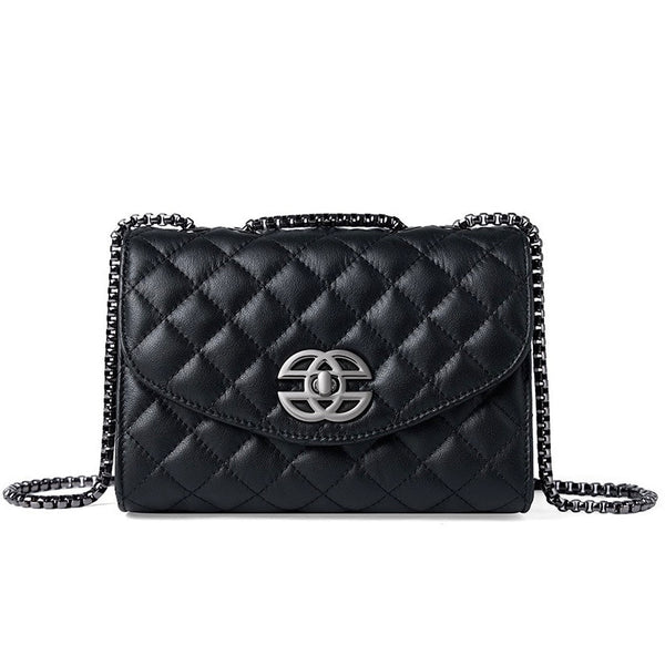 Women’s Premium Top-Grain Leather Chain Shoulder Crossbody Bag in Chic Compact Style