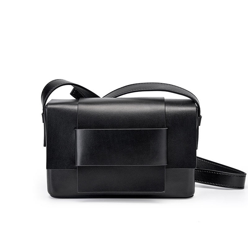 Women’s Genuine Leather Woven Box Crossbody Shoulder Bag in Minimalist Style