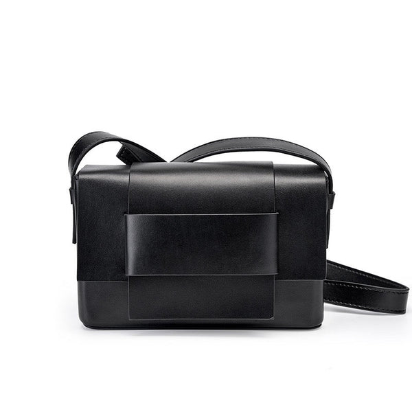 Women’s Genuine Leather Woven Box Crossbody Shoulder Bag in Minimalist Style