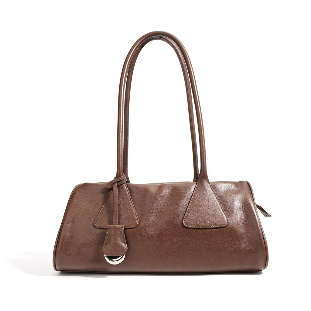 Women’s Genuine Leather Triangle Barrel Shoulder Bag – 2025 Vintage Edition