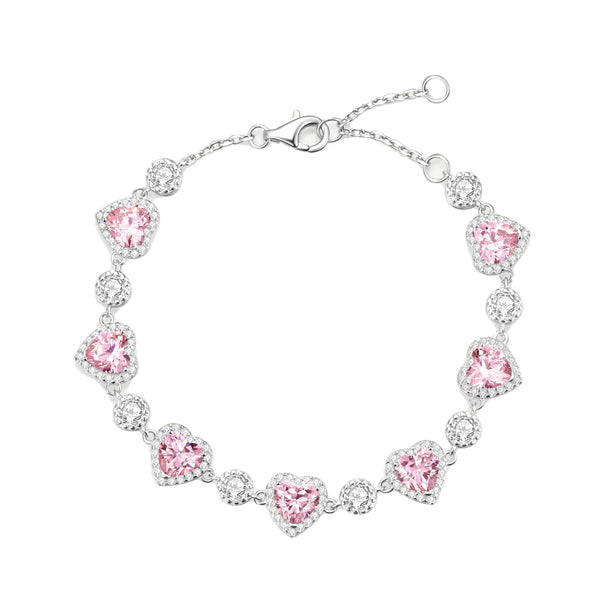 Blush Pink Heart-Cut Halo Tennis Bracelet