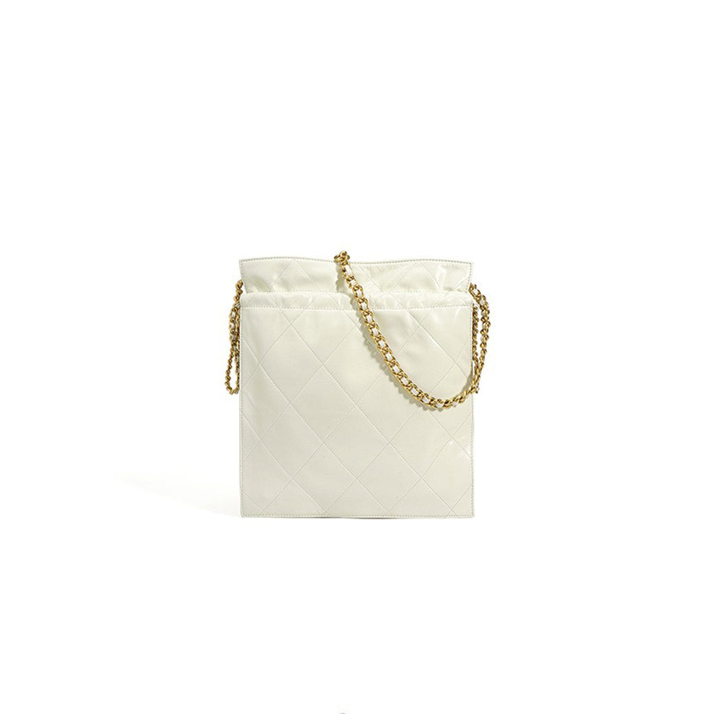 Women’s Genuine Leather Quilted Chain Bucket Bag – Chic Crossbody for Daily Style