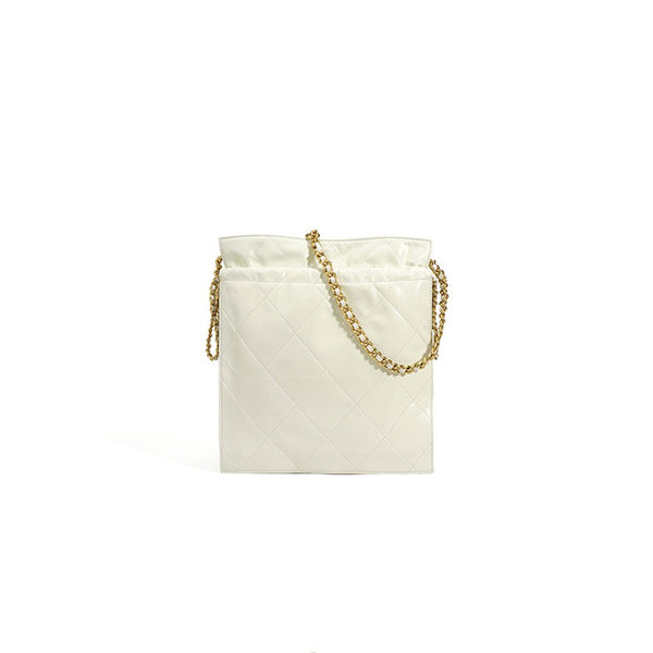 Women’s Genuine Leather Quilted Chain Bucket Bag – Chic Crossbody for Daily Style